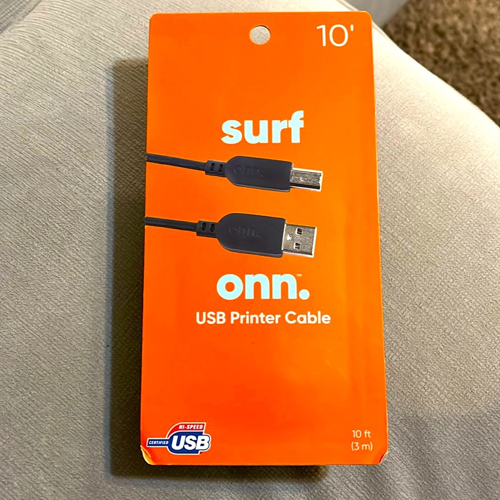 NWT - onn. 10ft USB Printer Cable, USB to USB-B, Gray, 1 Piece per Pack